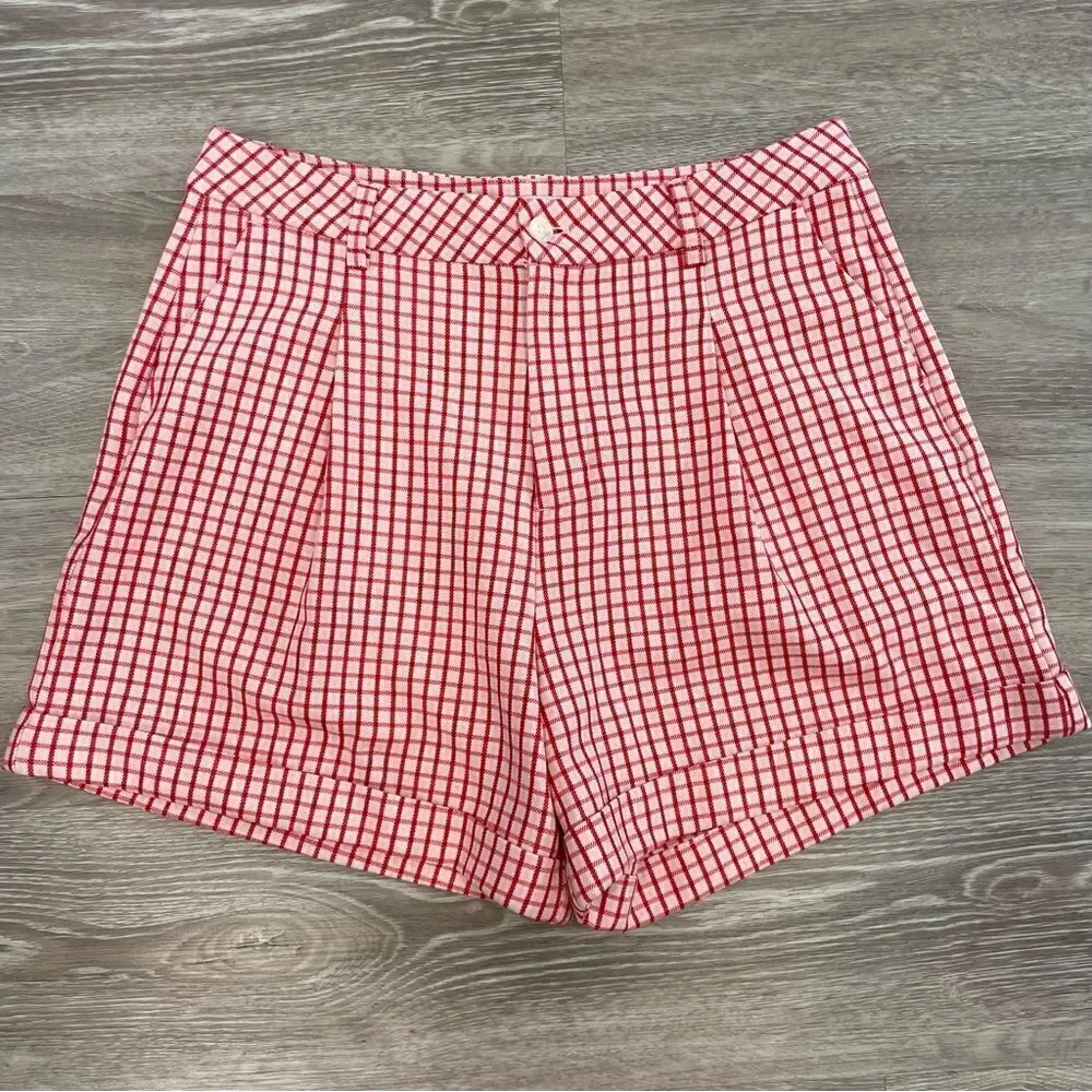 Twik Plaid Red And Whit High Waist Bermuda Retro shorts M - Picture 2 of 10